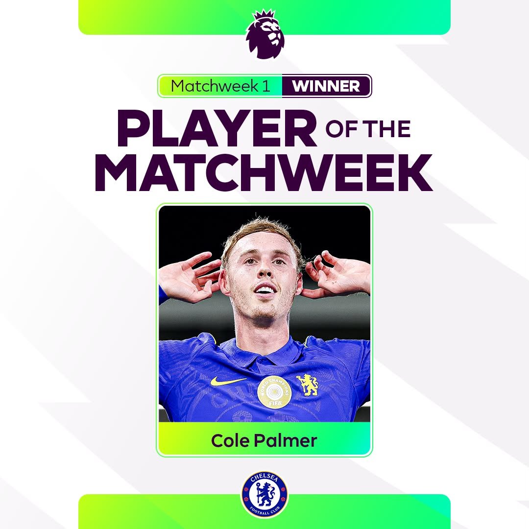 Dciembu's tweet photo. Our Own Cole Palmer Match Week 1 Player Of The Week Winner... Chelsea 💙 https://t.co/37kE0Lhbg7