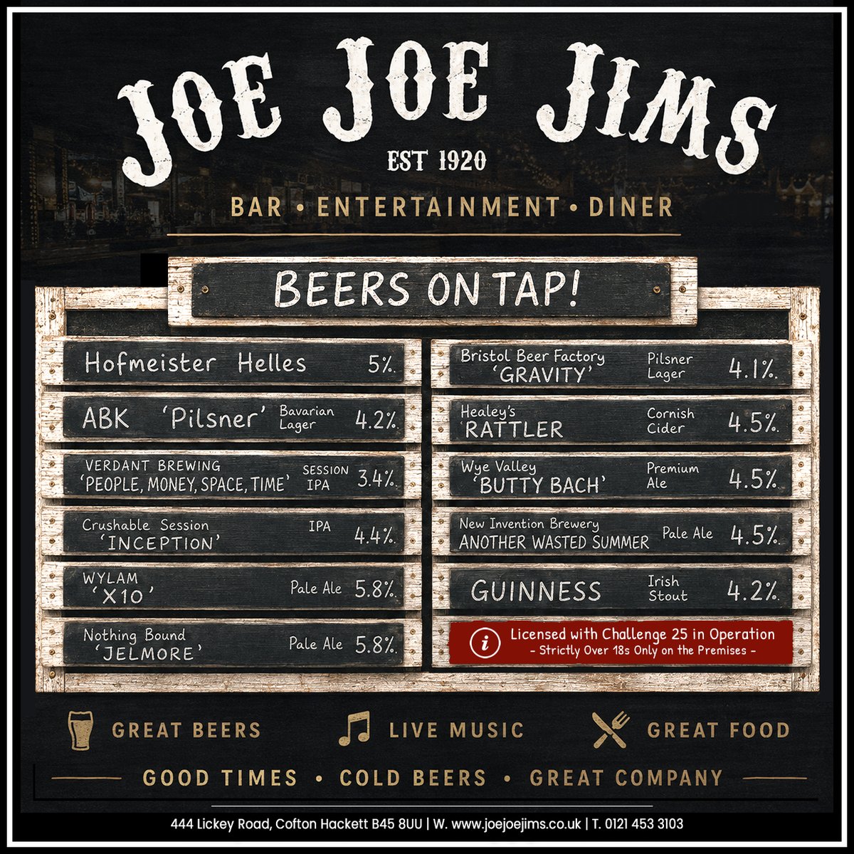joejoejims's tweet photo. 🍻 What’s on tap at Joe Joe Jims?
Cold pints, cracking beers and plenty of choice waiting at the bar ... and don't hang about if something tickles your fancy: with our guest ales, when they're gone, they're gone!🍺🎶
#JoeJoeJims #BeerOnTap #Cheers #PubLife #GoodBeer #GuestAles https://t.co/0YpN0X45yH