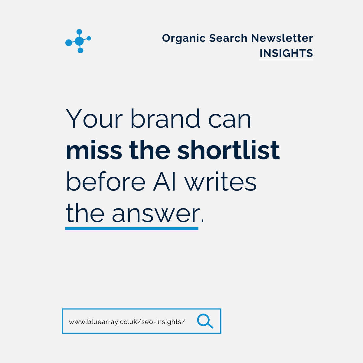 bluearrayseo's tweet photo. Your brand can answer the question and still miss the shortlist. ChatGPT is running more searches per prompt, but fewer domains may make the final citation set. That makes brand recognition part of the retrieval problem.

More in this week's newsletter ➡️ https://t.co/lUJe2dqeM7 https://t.co/NZiqHFje6u