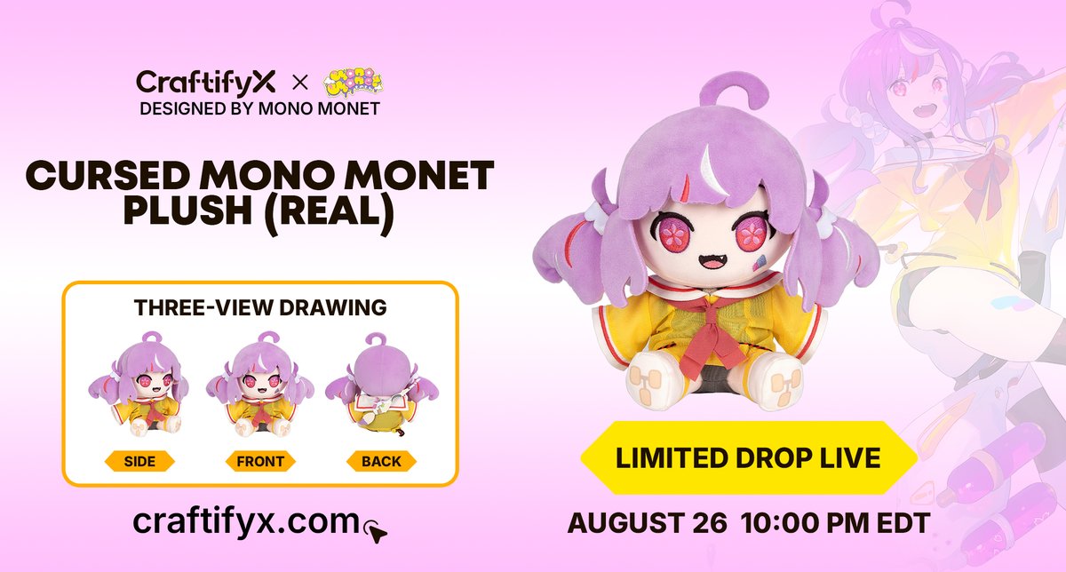 craftifyxco's tweet photo. The Cursed Mono Monet Plush eats your food, judges your music, and steals your art supplies. Claim yours today—just keep it away from the milk! ✨
Designed with @mono_monet
👉https://t.co/vKYqzMHcFG
#CraftifyX #CraftifyXPlushie https://t.co/DDOZbj1Qm1