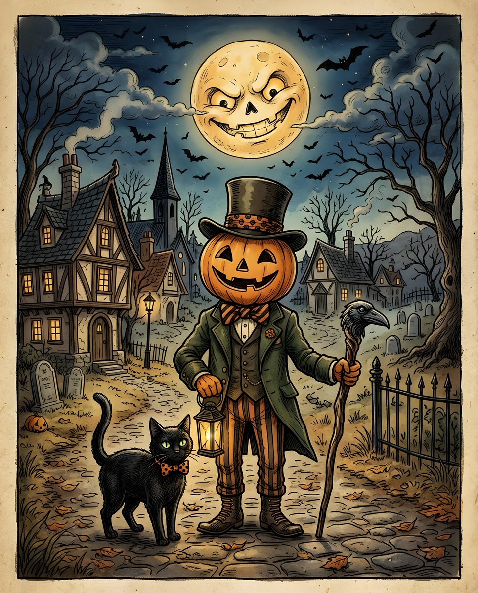 Vintage Whimsical Halloween Illustration