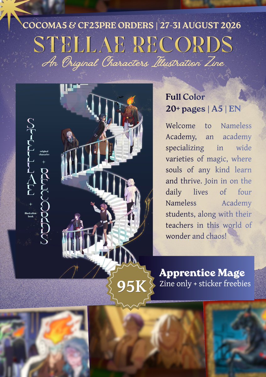 barudaksttm's tweet photo. RT &amp; Like are appreciated

STELLAE RECORDS #Cocoma5 &amp; #CF23 PO OPEN
Enter your journey at Nameless Academy through our zine 🪄

📅 27-31 Aug 2026
📍 Cocoma Day 1, CF23 Both Days
✨️ OC, original, zine
🔗 https://t.co/McnAzmG7x9

Mention after DM!
#cocoma5catalogue #cf23catalogue https://t.co/49ibpmPh0w