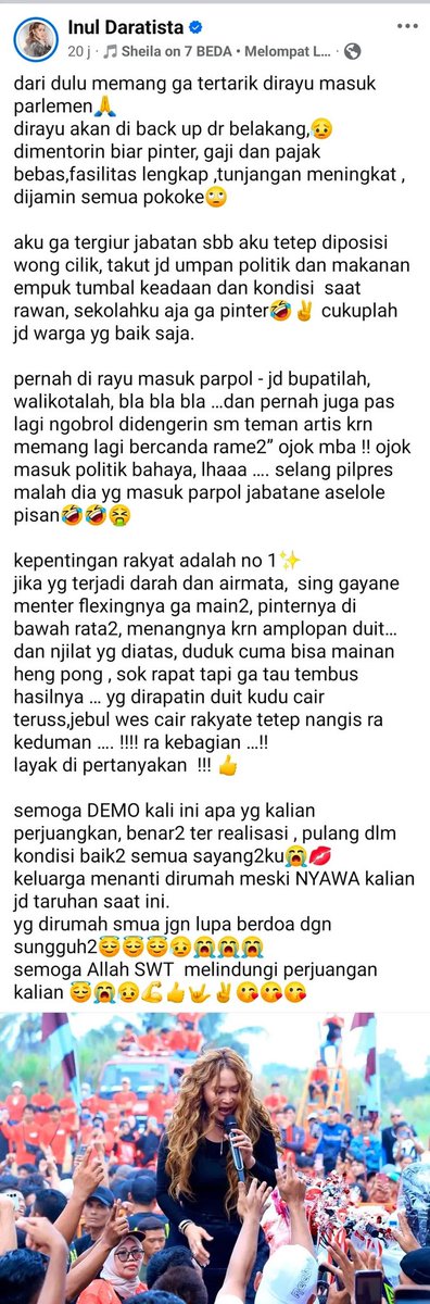 ultramenksms's tweet photo. rispek buat mba inul tegas membela rakyat🫡🇮🇩 #demo https://t.co/KXPqeRfjJw
