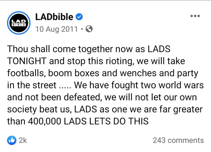 RossMcCaff's tweet photo. Once again thinking about Lad Bible's posts from the 2011 London riots https://t.co/T4GaZ3dWYw