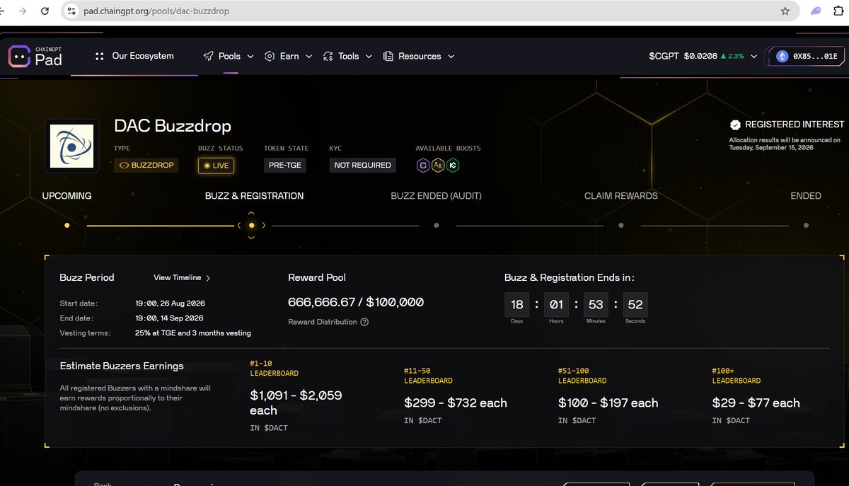 DogeOnBase's tweet photo. - DACT TGE &amp; Exchange Launch
$DACT has allocated $100,000 in rewards for Buzzers
- more Point more money
- Cost 0$
-Only here-https://t.co/vy5jAZUsaD
---https://t.co/pUk9XtXoUK
$DACT, #dac, @dac_chain https://t.co/if7MgmSJ6l