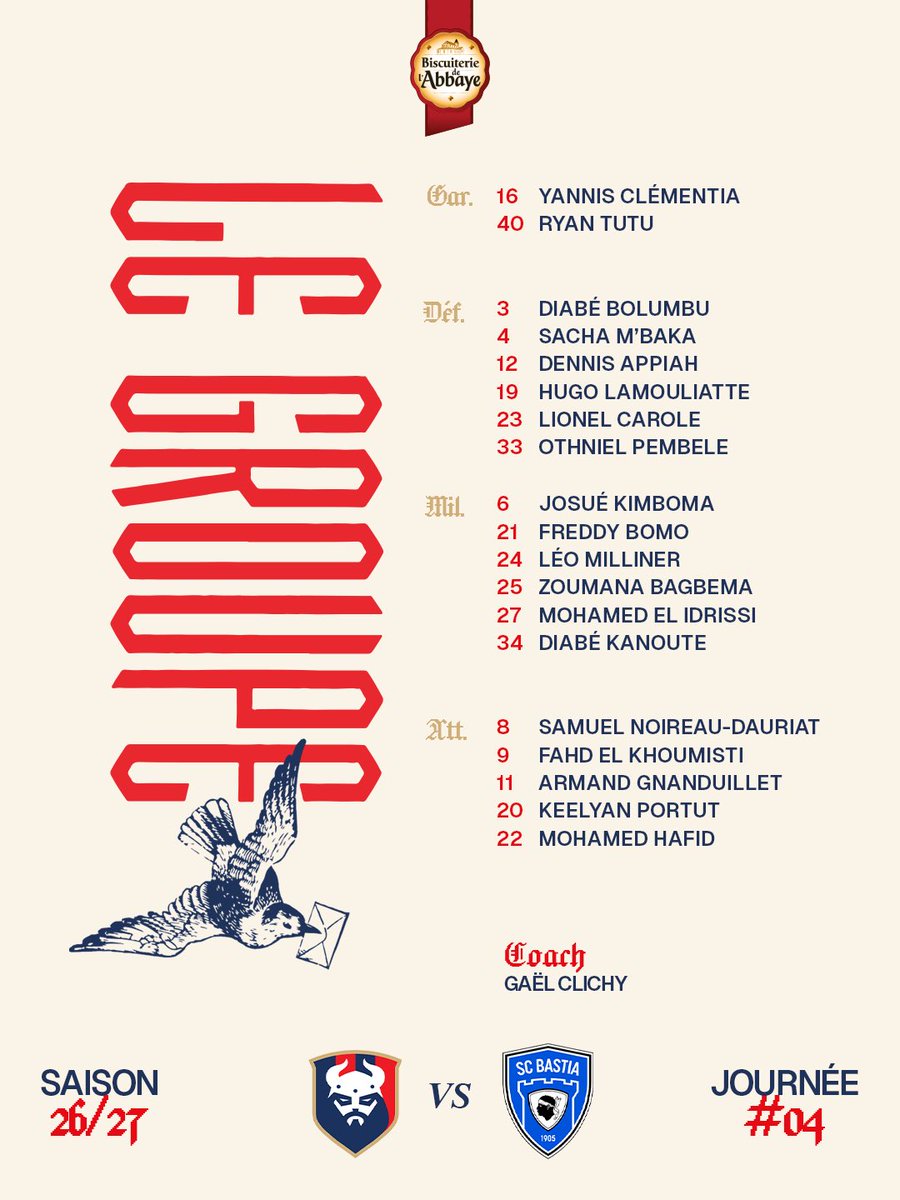 SMCaen's tweet photo. Le groupe convoqué par Gaël Clichy pour affronter le @SCBastia ce soir 📋 

#SMCaen #TeamSMC #SMCSCB https://t.co/IrzXUFj296