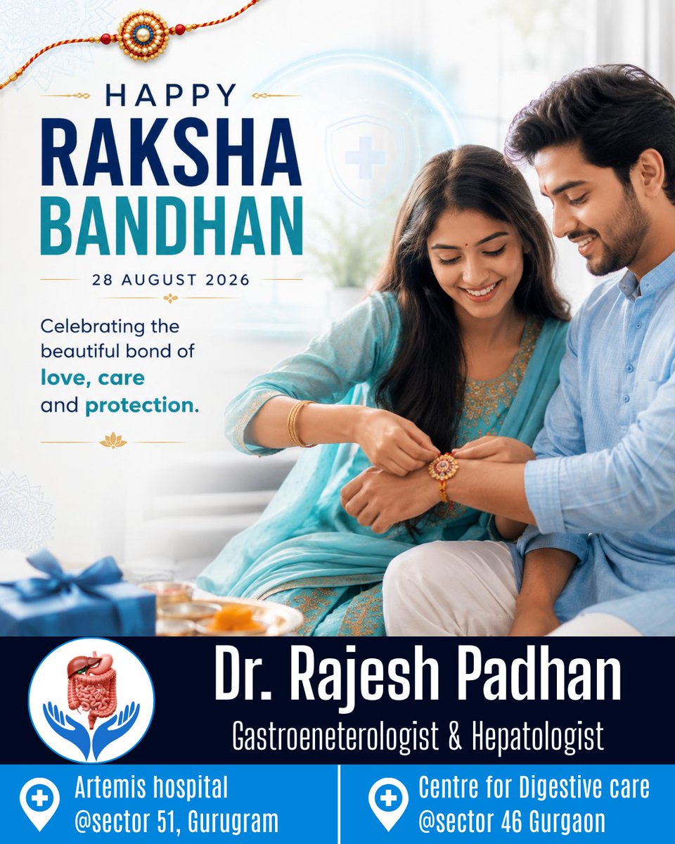 DrRajeshGI's tweet photo. 💙 𝘾𝙚𝙡𝙚𝙗𝙧𝙖𝙩𝙞𝙣𝙜 𝙩𝙝𝙚 𝘽𝙤𝙣𝙙 𝙤𝙛 𝙇𝙤𝙫𝙚, 𝘾𝙖𝙧𝙚 &amp; 𝙋𝙧𝙤𝙩𝙚𝙘𝙩𝙞𝙤𝙣 | 𝙃𝙖𝙥𝙥𝙮 𝙍𝙖𝙠𝙨𝙝𝙖 𝘽𝙖𝙣𝙙𝙝𝙖𝙣 2026
-
🩺 Dr. Rajesh Padhan
DM (AIIMS, New Delhi)
(Best Gastro Doctor in Gurugram)
-
#HappyRakshaBandhan #RakshaBandhan2026 #Rakhi #SiblingLove https://t.co/3q98W8wiVB
