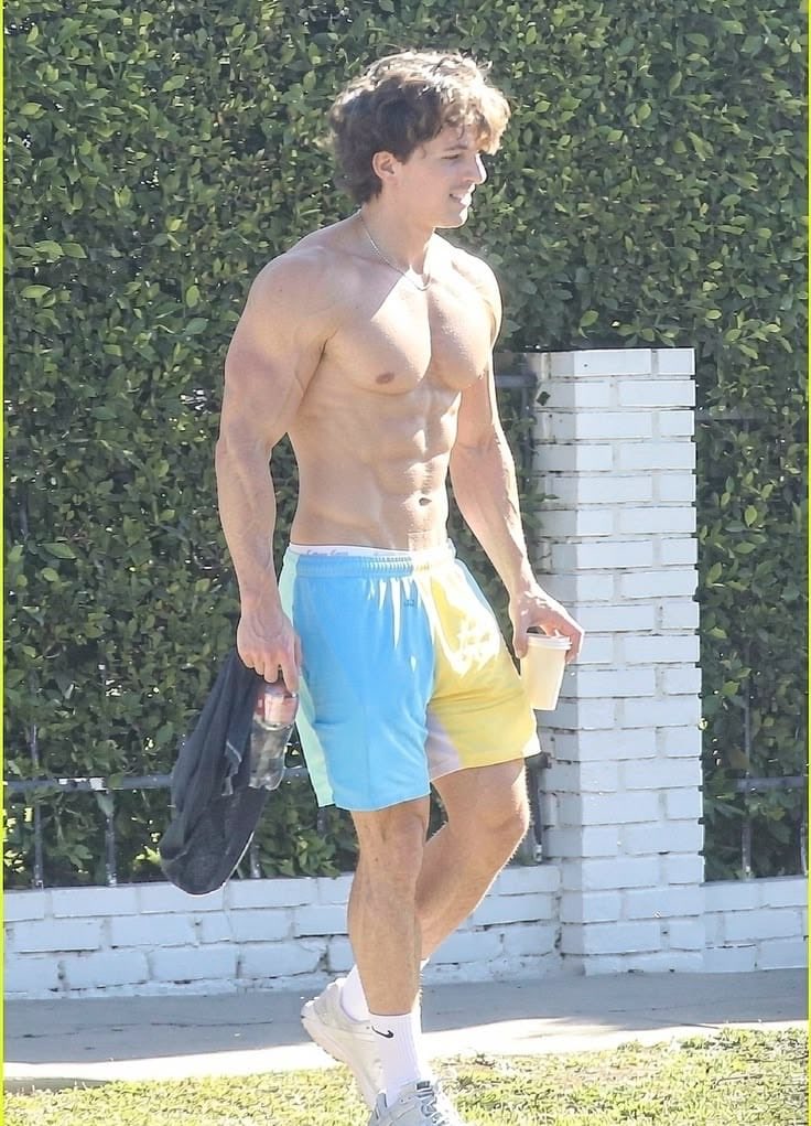 HealthTips62433's tweet photo. Charlie Puth goes shirtless for an outdoor stroll, rocking eye catching color block shorts. https://t.co/WqNTu0i9FA