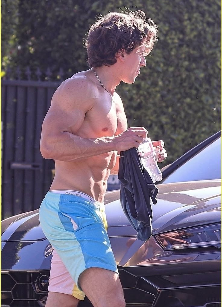 HealthTips62433's tweet photo. Charlie Puth goes shirtless for an outdoor stroll, rocking eye catching color block shorts. https://t.co/WqNTu0i9FA
