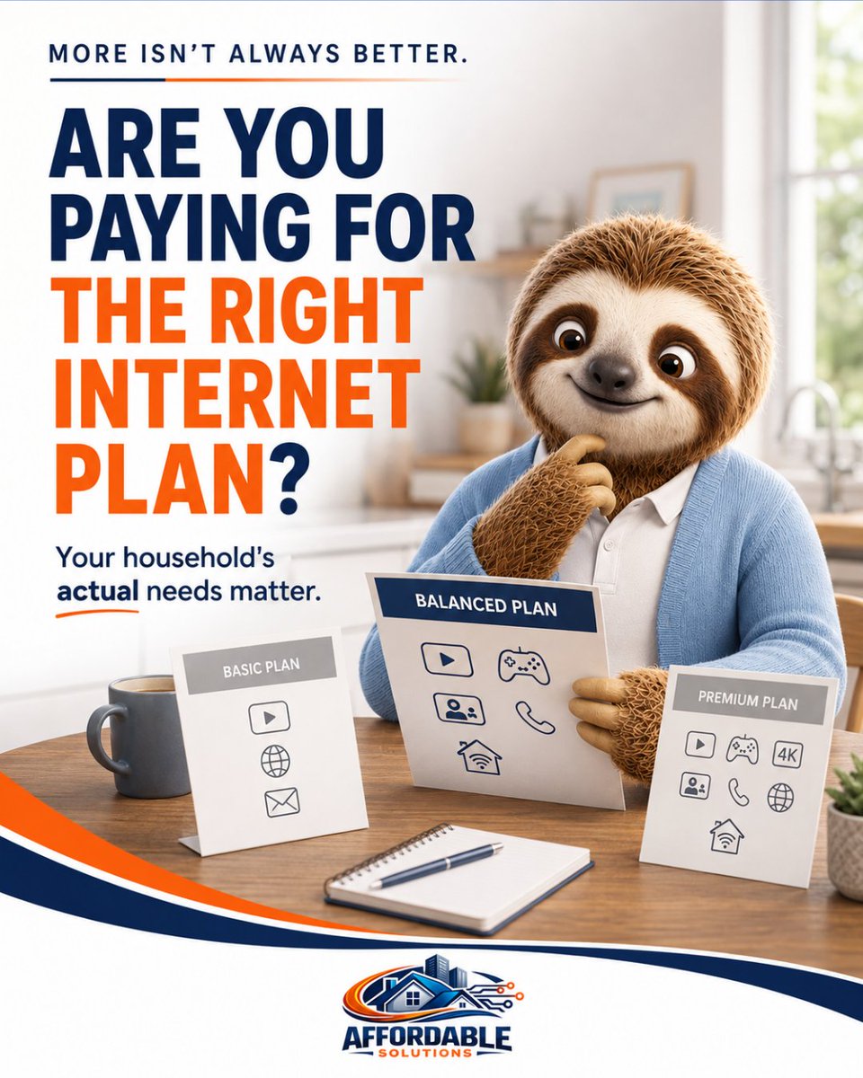 Affordable43652's tweet photo. Are You Paying for the Right Plan?
More speed isnβt always better.
The right fit matters.
π (850) 660-7494
π§ admin@affordablesolutions.org
π https://t.co/6gg5EtYZxA
#AffordableSolutions #InternetPlans #HomeInternet #SmartSavings #WiFiTips https://t.co/hBqyDgbPe0