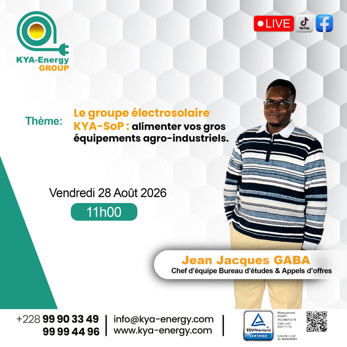 kya_energy's tweet photo. 🔴 LIVE ce vendredi 28 août à 11h00

Thème : 𝐜𝐨𝐦𝐦𝐞𝐧𝐭 𝐚𝐥𝐢𝐦𝐞𝐧𝐭𝐞𝐫 𝐯𝐨𝐬 𝐠𝐫𝐨𝐬 𝐞́𝐪𝐮𝐢𝐩𝐞𝐦𝐞𝐧𝐭𝐬 𝐚𝐠𝐫𝐨-𝐢𝐧𝐝𝐮𝐬𝐭𝐫𝐢𝐞𝐥𝐬 𝐚̀ 𝐥'𝐞́𝐧𝐞𝐫𝐠𝐢𝐞 𝐬𝐨𝐥𝐚𝐢𝐫𝐞.

Avec 𝐉𝐞𝐚𝐧-𝐉𝐚𝐜𝐪𝐮𝐞𝐬 𝐆𝐀𝐁𝐀, Chef d'équipe Bureau d'études &amp; Appels d'offres. https://t.co/bXxLYJtvbL