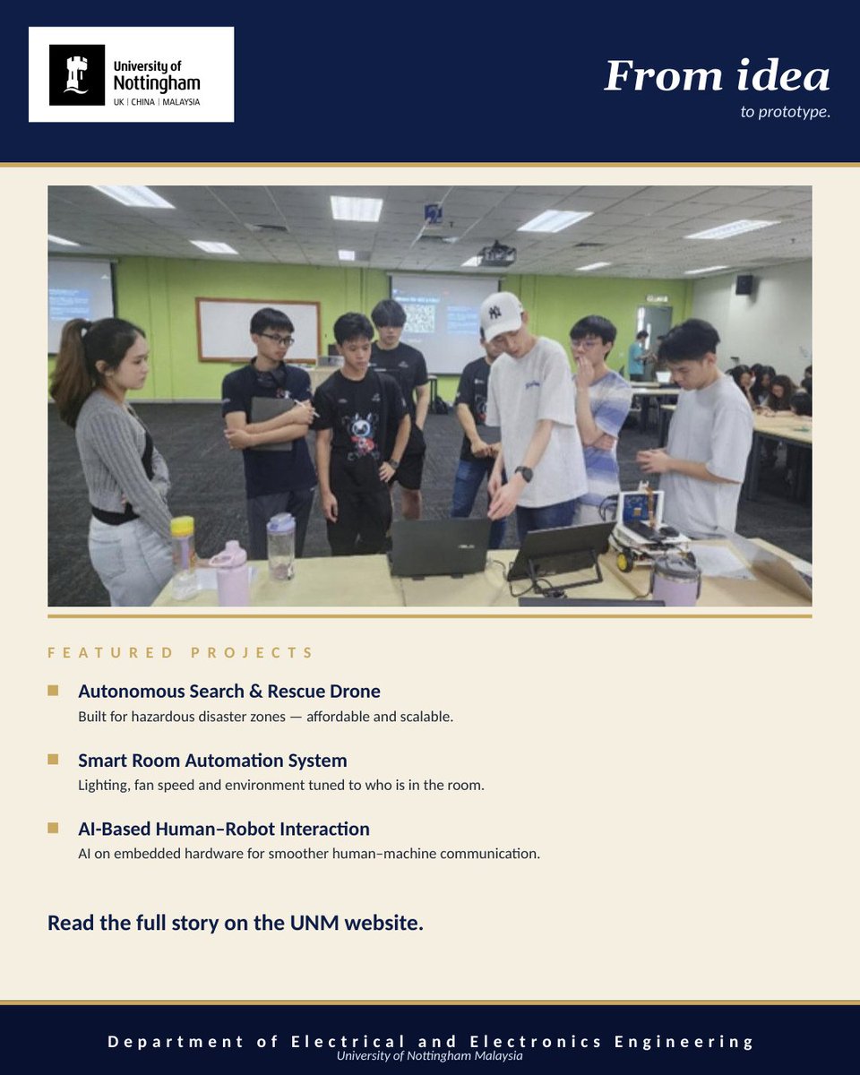 UNM_EE_Eng's tweet photo. Search-and-rescue drones, smart rooms, AI-driven human–robot interaction. Our students turned ideas into working prototypes through the Engineering Innovation Recognition Programme, run with the Robotics Society. Full story: https://t.co/qiuckN0sbS https://t.co/WU4z79zwDw