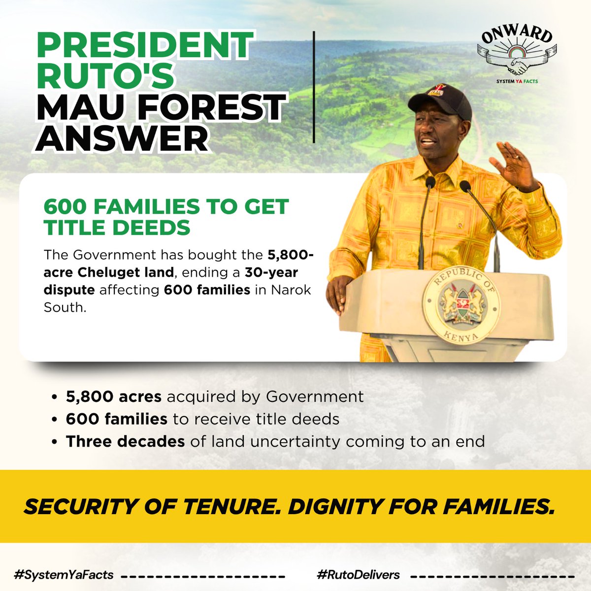 engagementhubke's tweet photo. Thirty years of squatters’ pain finally closed—600 families now holding title deeds. History rewritten with dignity, not politics.

#MauForestAnswer 
Ruto Delivers
gachagua,kalonzo,iebc,nepal,central kenya,kiarie,cctv https://t.co/5W6HCz6kOw