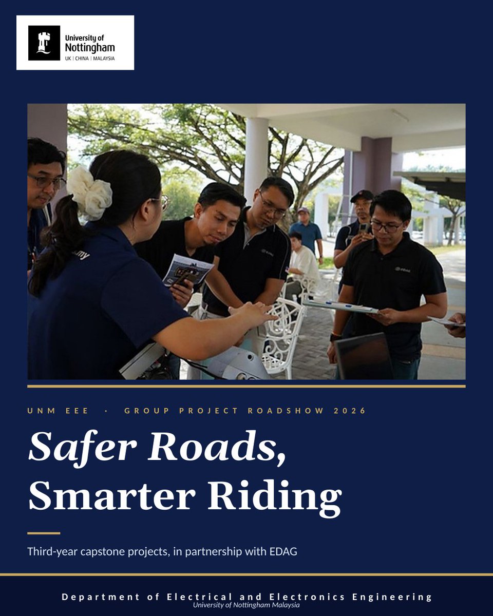 UNM_EE_Eng's tweet photo. Twelve teams. One brief: an affordable riding assistance system for everyday motorcycles. Our third-year EEE students took on motorcycle safety at the 2026 Group Project Roadshow, judged by engineers from EDAG. Full story: https://t.co/41kCh5OlxC https://t.co/7WHv3PNFSB