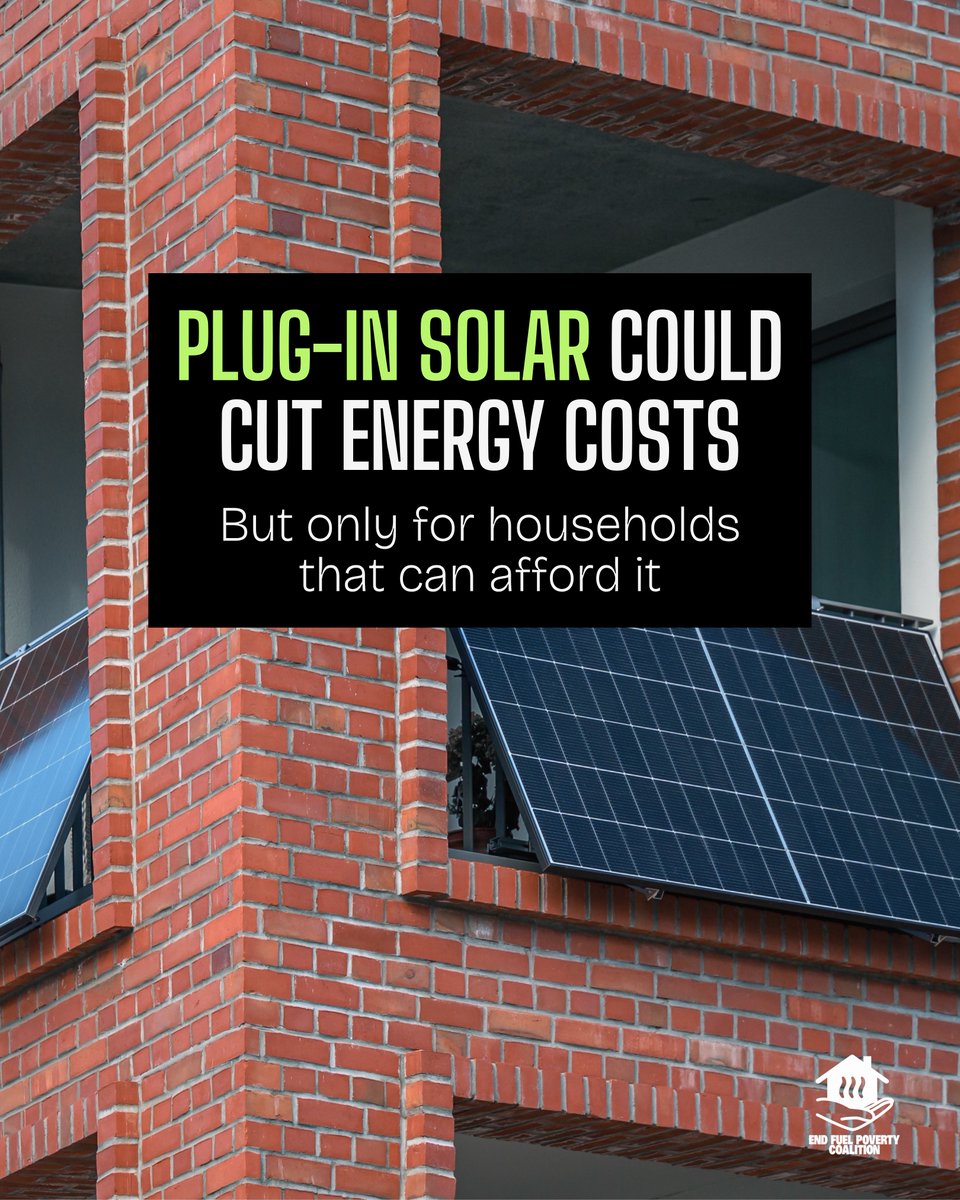 EndFuelPoverty's tweet photo. Plug-in solar panels go on sale in the UK from today, offering households a new way to cut their electricity bills.

But there’s a risk plug-in solar widens the gap between those who can afford to invest in energy-saving measures and those already forced to cut back.

Landlords should also make it as easy as possible for tenants to install compliant systems.

Plug-in solar is a welcome step, but it isn’t a solution to unaffordable energy. We still need better-insulated homes and wider reform of the energy system to bring bills down for everyone.