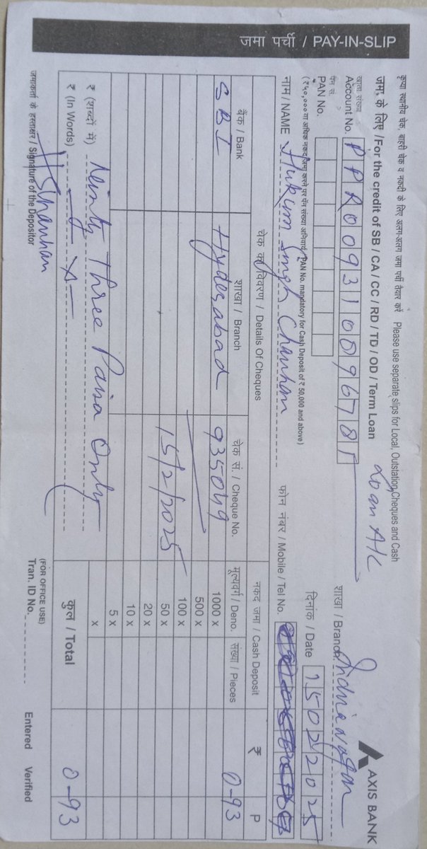 ScmHschauhan's tweet photo. @TheVijayMallya I was asked to pay balance of 93 paise by Axis Bank against my loan https://t.co/7HgZMp7bEF