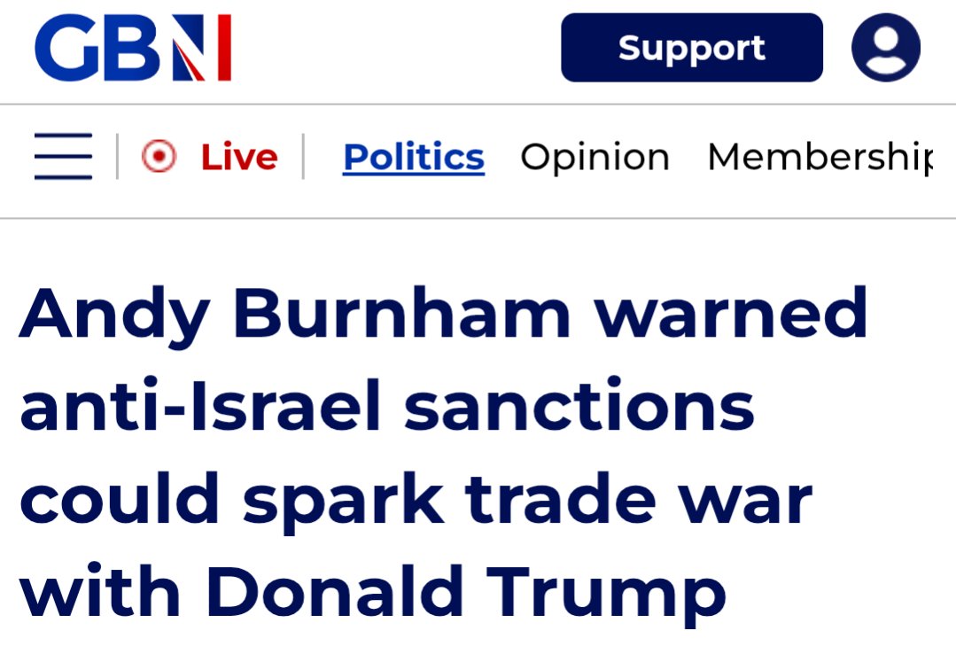 OunkaOnX's tweet photo. British Prime Minister Andy Burnham has been warned he risks a trade war with President Trump if he imposes sanctions on Israeli settlements.

The US is ready to sacrifice its closest ally-for a genocidal state.

This is how deep AIPAC's grip on Washington really goes. https://t.co/O95uTirfZh