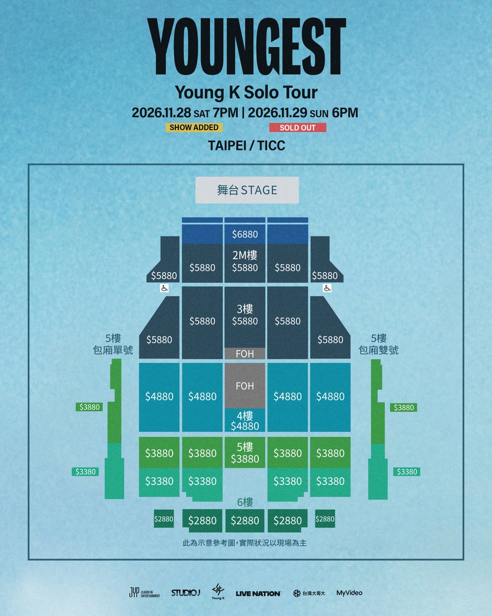 LiveNationTW's tweet photo. DAY6🚪SOLO新篇章
十一月連唱兩天！

DAY6 Young K 個人巡演 首登台北
Young K Solo Tour <YOUNGEST> in TAIPEI
11月28、29日 TICC 溫暖開唱

SHOW ADDED! DAY6 Young K brand new solo tour is here 🎸 Come join “Young K Solo Tour <YOUNGEST> in TAIPEI” at TICC on Nov 28th &amp; 29th. https://t.co/17QDE6wdRr