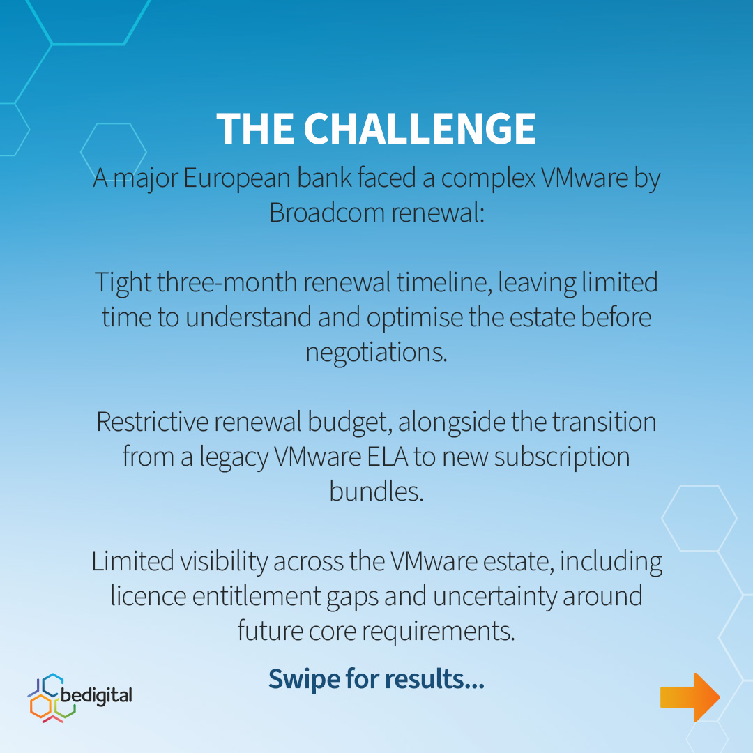 bedigital_uk's tweet photo. How we helped a major European bank secure a 42% VMware renewal discount and €5m in savings over three years.

👉 See how we reduced its estate by 4,500 cores and strengthened negotiations: https://t.co/27xzrBPnY2

#VMware #ITAM https://t.co/6qlGwS1xOb