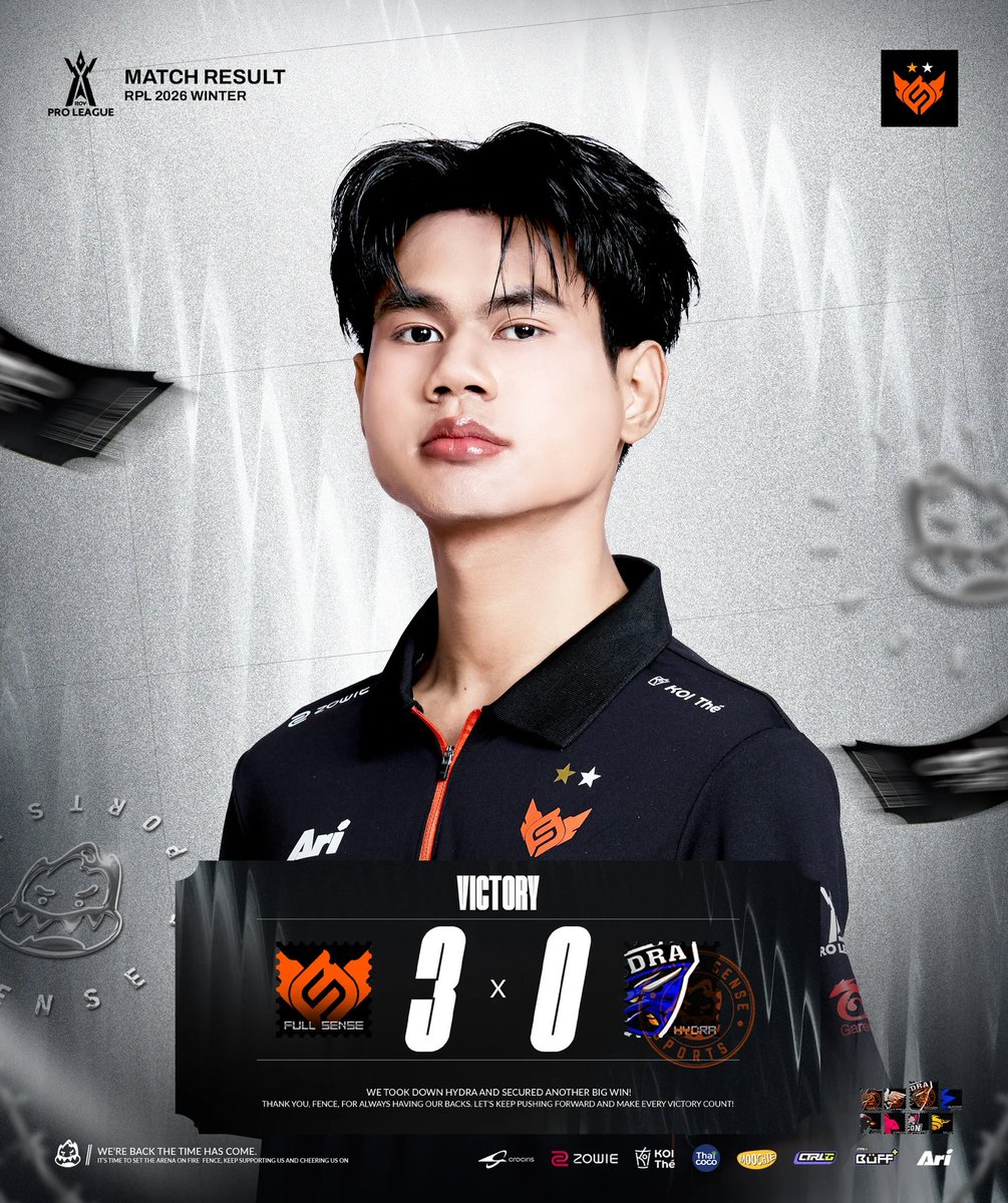 fullsense_gg's tweet photo. Result RPL 2026 WINTER : Group Stage 1st Leg
We shut the game down and secured the point! 🔥
Thank you, FENCE, for always having our backs. Let’s keep moving forward together! 🧡
#FULLSENSE #FSRoV #FSFLYHIGH #RPLWinter
#CROCIRIS #ZOWIE #KOITheThailand #ไทยโคโค่ #moochiepetfood #CtrlG #CtrlGBuFF #Ari