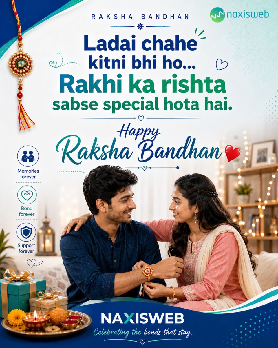 naxisweb's tweet photo. No matter how much we fight…
some bonds always stay. ❤️
From childhood fights
to lifelong support,
a brother and sister share a bond
that time can never change.

Happy Raksha Bandhan! 🪢✨
With love from NAXISWEB.

#HappyRakshaBandhan #RakshaBandhan #SiblingBond #Naxisweb https://t.co/rmuzrRYeZ2