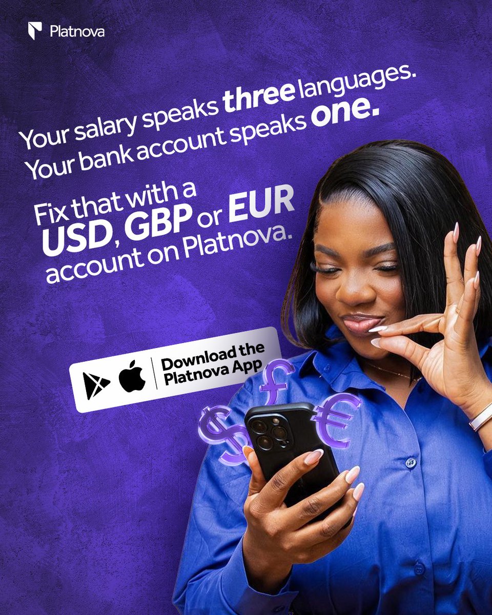 PlatnovaNG's tweet photo. Your salary is multilingual.
USD. GBP. EUR.
But your bank account only speaks one? 🤔
Upgrade your account to match your income.
Open USD, GBP, or EUR accounts on Platnova today.
No stress. No limits. 💜
Download the Platnova App
#platnova #internationalpayment #globalfintech #salaryweek #multicurrency