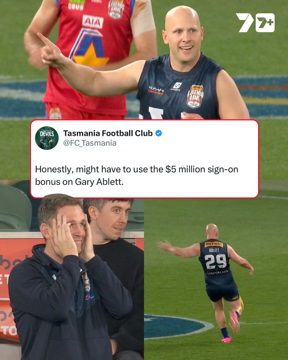 7AFL's tweet photo. Gary Ablett Jnr at HT in the #LegendsGame 🔥

▪️ 18 disposals
▪️ 8 score inv.
▪️ 5 clearances
▪️ 2 super goals https://t.co/5QAf4N8VgG