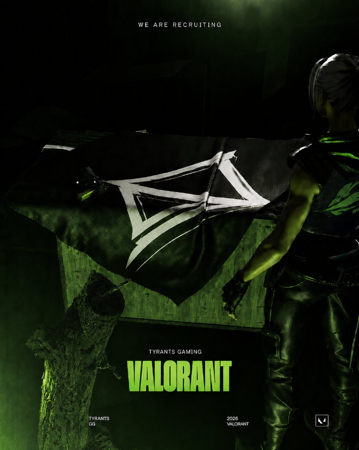 GGTYRANTS's tweet photo. 🚨 VALORANT ROSTER RECRUITMENT 🚨
We are building a T1-T2 main roster and are looking for our last 3 dedicated players ready to compete, improve, and represent the org. 

Roles Needed:
🔹 Controller
🔹 Sentinel
🔹 Flex

📩 DM us / Tracker, Experience.
♻️Retweeting is appreciated! https://t.co/P4qa8Jm3BL