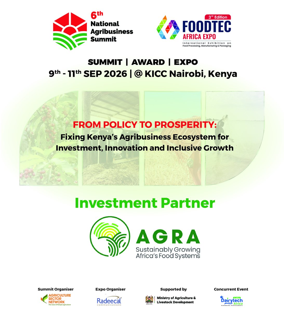 AsnetKenya's tweet photo. 💰 UNLOCKING INVESTMENT FOR AGRIBUSINESS

We are proud to announce @AGRA_Africa   as the Investment Partner of the 6th National Agribusiness Summit 2026.
From financing and market access to resilient value chains and private-sector investment, unlocking capital remains critical to transforming Africa’s food systems.
This partnership reinforces the Summit’s focus on turning agribusiness opportunities into investable solutions, stronger businesses and inclusive growth.

📅 9–11 September 2026
📍 KICC, Nairobi
Register as a delegate: https://t.co/CYPFEov2Th

Where investment meets opportunity. Where partnerships create impact.

#NAS2026 #ASNET #AGRA #InvestmentPartner #AgribusinessInvestment #FoodSystems #InvestInAgriculture