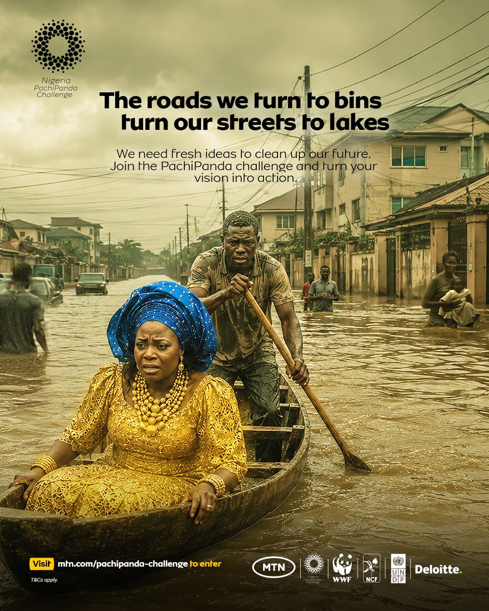 MTNNG's tweet photo. Our streets shouldn’t have to become lakes before we start looking for solutions.

From waste to flooding and everything in between, the challenges around us need fresh ideas and people bold enough to turn them into action.

Got an idea that could make a difference? PachiPanda wants to see it. 

Join the challenge and stand a chance to win up to ₦5M.

Register now: https://t.co/rLupyEGSxS 

#PachiPanda2026
#NatureMeetsInnovation
#PachiPandaNigeria
#PachiPandaChallenge 
#DoingForTomorrowToday