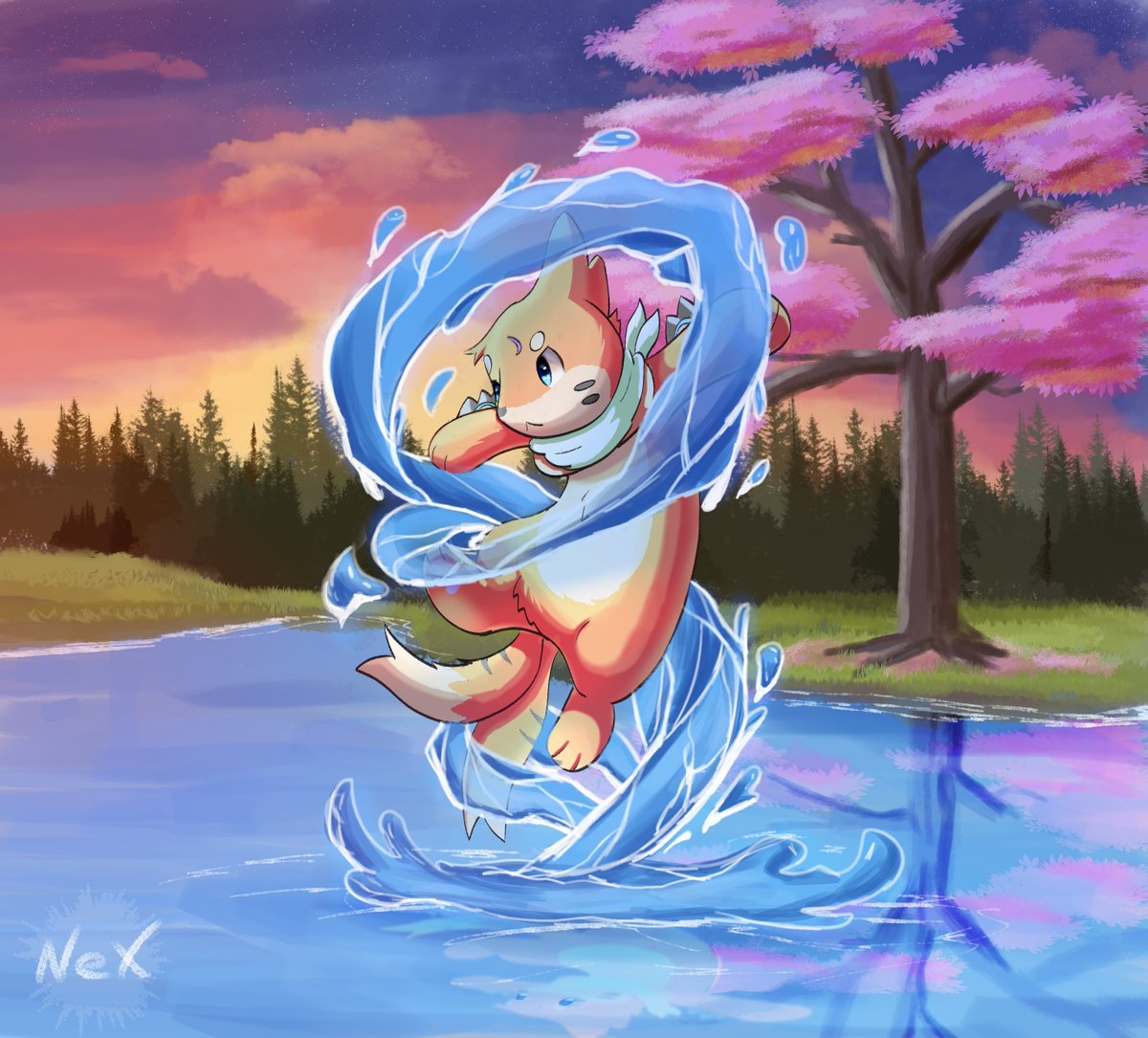 NexssRed_'s tweet photo. Mi oc de buizel en un dibujo probando hacer el efecto de agua en movimiento 
#buizel #pokemonart https://t.co/4lKSeLT2Wx