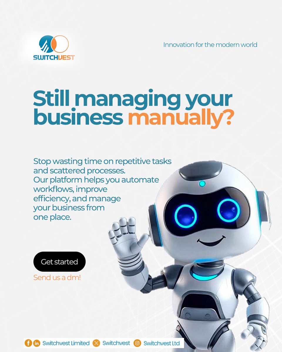 switchvest's tweet photo. Still managing orders, payments, records and customers manually?
Your business may have outgrown its current processes.
We help businesses simplify workflows, automate repetitive tasks and build systems that make operations easier to manage.
π© DM us. Let's talk.
#SwitchVest https://t.co/RLUBcJS5UG