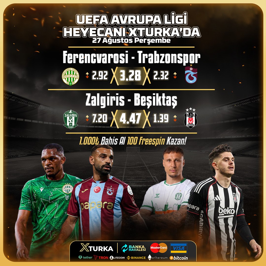 XturkaOfficialX's tweet photo. ⚽️ Trabzonspor ve Beşiktaş, Avrupa Ligi’nde sahne alıyor!

🔥 Avrupa’daki temsilcilerimiz için heyecan dolu gece başlıyor!

🎁 **1.000₺ ve üzeri bahis al, 100 Freespin kazan!**

🖤 **Türk takımlarımızın heyecanını Xturka’da yaşa!**

Xturka Giriş: https://t.co/DKY69iRgsK https://t.co/j5bLJC4QpF