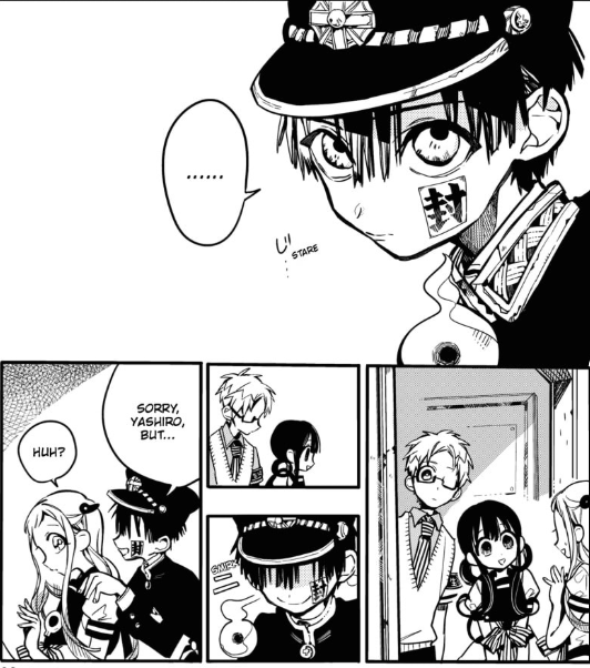 OverusedToasts's tweet photo. I really like the framing and composition of these panels. Obviously, readers revisiting this chapter know that with his glasses Akane can't see Hanako and has no way of knowing he's there. However, to first-timers, that stare Akane gives him(and by extension us) in the shadows + https://t.co/HgxAy1q1pZ