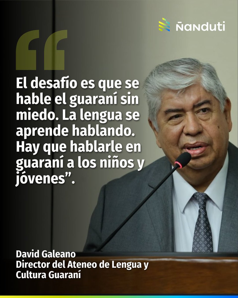 nanduti's tweet photo. El mbo'ehára David Galeano insta a utilizar el guaraní sin miedo a equivocarse

▪️El director del Ateneo de Lengua y Cultura Guaraní enfatizó que la lengua se aprende hablando y practicando, por lo que no debe haber temor de utilizarla e ir mejorando con el paso del tiempo en su uso.

#Ñanduti