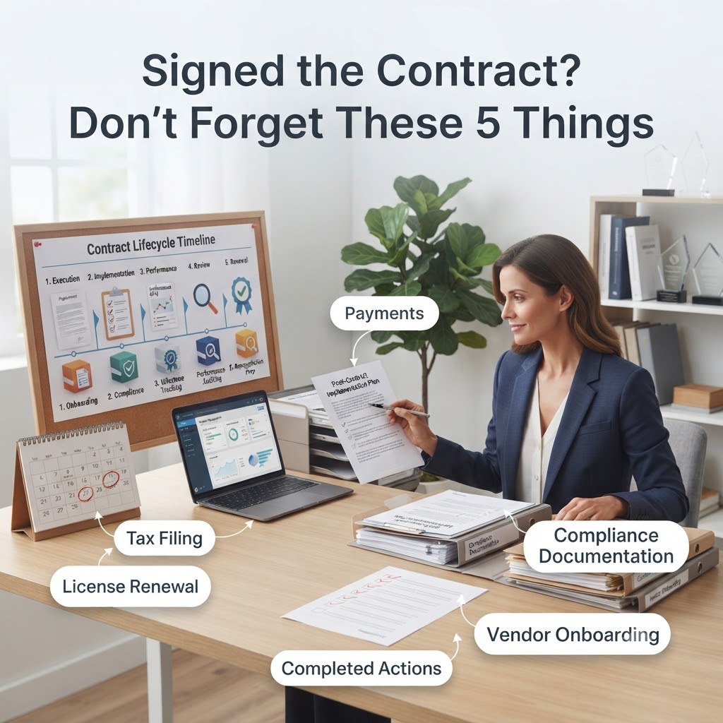 Advparvezali's tweet photo. Signing a contract is only the beginning.

After signing, keep track of:

• Deadlines
• Payments
• Deliverables
• Renewal dates
• Notice periods
• Responsibilities
A contract works best when both sides actually follow what was agreed.
#Contracts #BusinessTips https://t.co/WsxveNlnaa