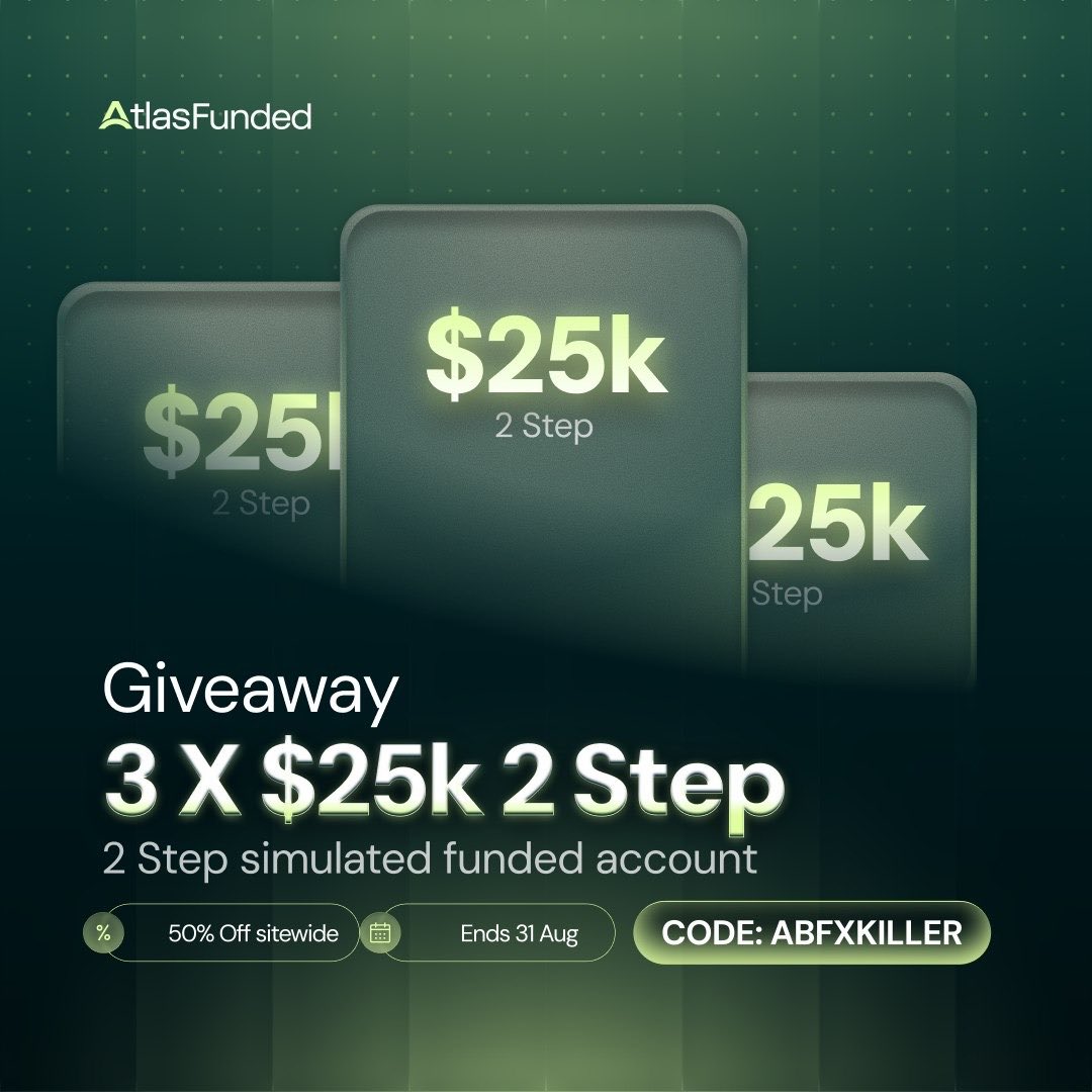 ABFXKILLER's tweet photo. 🚨 Giveaway alert 🚨 
3x$25k accounts  +50k instant one lucky winn

1. Follow @atlasfunded @ABFXKILLER 
@LAntonioAF @atlas_futures 

2. Like, Retweet and Tag 2 traders 

3. Also Follow
  @SarkiTutorial @ISP_TRADER @AfaaqFx @ibnmuax_fx  @Zaksfx12  @oshoktrader @Aeroonfx @Awelmo1 

https://t.co/Tn0pX2oBA1