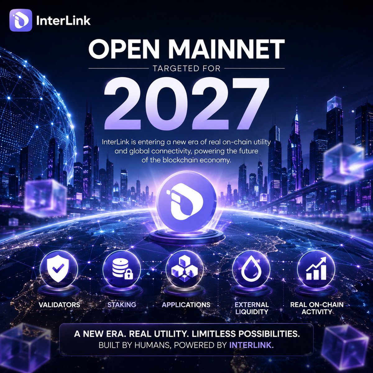 Thesainterb's tweet photo. 🚀 Open Mainnet is targeted for 2027! InterLink will enter a new era with validators, staking, applications, external liquidity, and real on-chain activity powering the ecosystem. 🌍🔗 #Inter_Link #ITL #ITLG #WeAreTheFirst10MLinkers https://t.co/9VrhfcBdWw