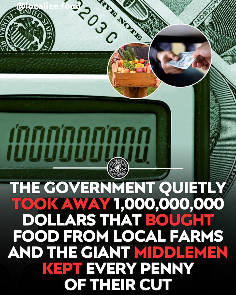 Localizefoodapp's tweet photo. A billion dollars meant to connect local farms with schools and food banks just stopped moving.

In March 2025 the USDA canceled the Local Food for Schools and Local Food Purchase Assistance programs, pulling roughly a billion dollars that had funded direct purchases from in-state farms.

Farmers who had already planted crops and hired seasonal workers against those contracts were left holding commitments with no buyer on the other end.

Support farms buying local on Localize.