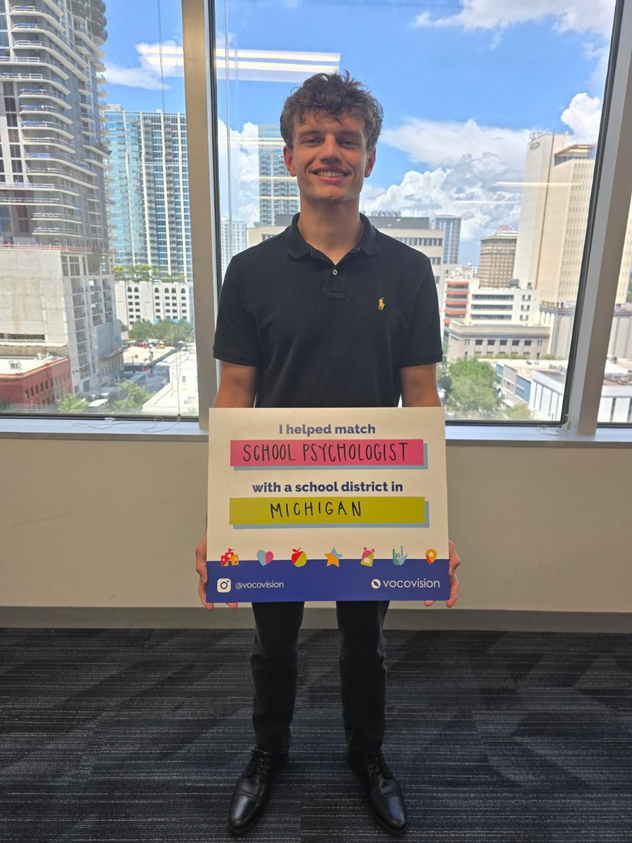 VocoVision's tweet photo. Celebrating a big win for Zach! 🙌 Zach just helped his first School Psychologist secure a role in Michigan! Here’s to many more successful matches ahead! https://t.co/hkMyan0d5f