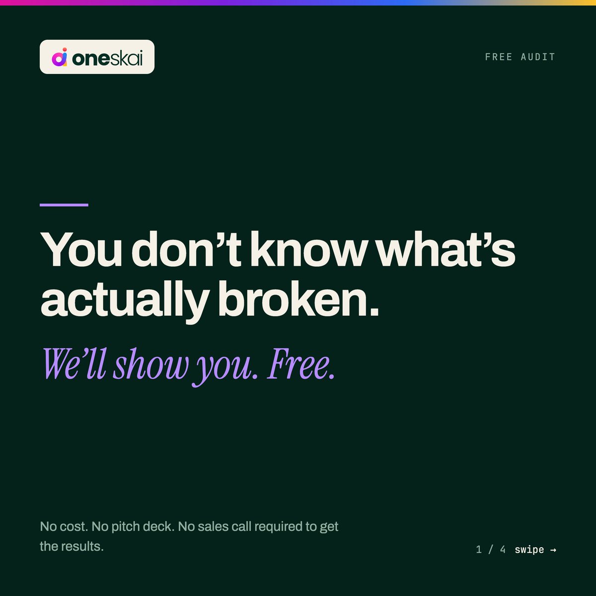 oneskaisol's tweet photo. Traffic flat? Leads down? Don’t guess where to spend next.

Get a free audit of your technical SEO, AI/LLM visibility, visitor drop-off points, and your 3 highest-impact fixes—plus a 90-day roadmap.

No pitch deck. Message “AUDIT” on WhatsApp. #SEO #B2BSaaS https://t.co/0bO9VgkMe2