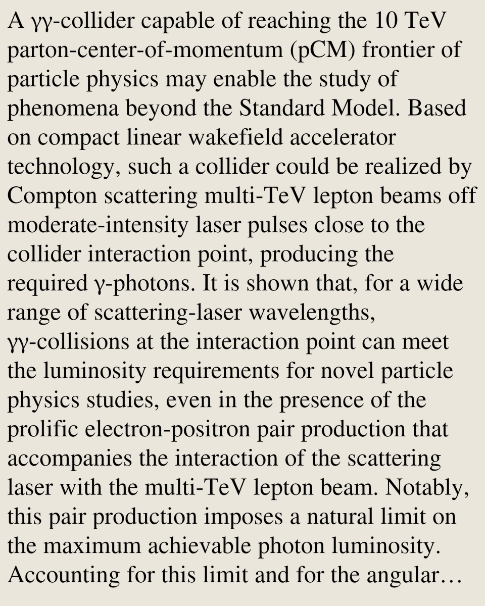AcceleratorPhy's tweet photo. Enhancing 10 TeV γγ-collider luminosity through scattering-laser wavelength selection in the presence of prolific electron-positron pair production

S. S. Bulanov, T. Barklow, C. Benedetti, A. Formenti, …
https://t.co/eU8YclPX6j [𝚙𝚑𝚢𝚜𝚒𝚌𝚜.𝚊𝚌𝚌-𝚙𝚑 𝚑𝚎𝚙-𝚙𝚑] https://t.co/k76tDYzJRG