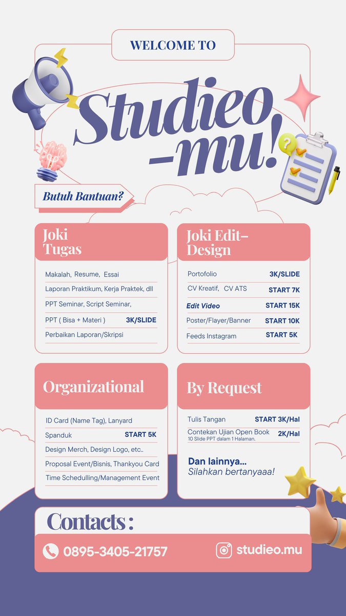 anaaadh's tweet photo. now open ✨

joki jasa design grafis - edit video foto
portofolio magang lamar kerja organisasi
cv ats kreatif
poster infografis
ppt sempro tugas
banner baliho spanduk acara event produk
desain story feeds ig carousel

need murah bisa cepat in rush 
cht wa dibio #zonauang  ‼️💓 https://t.co/ytUz2mVJuf