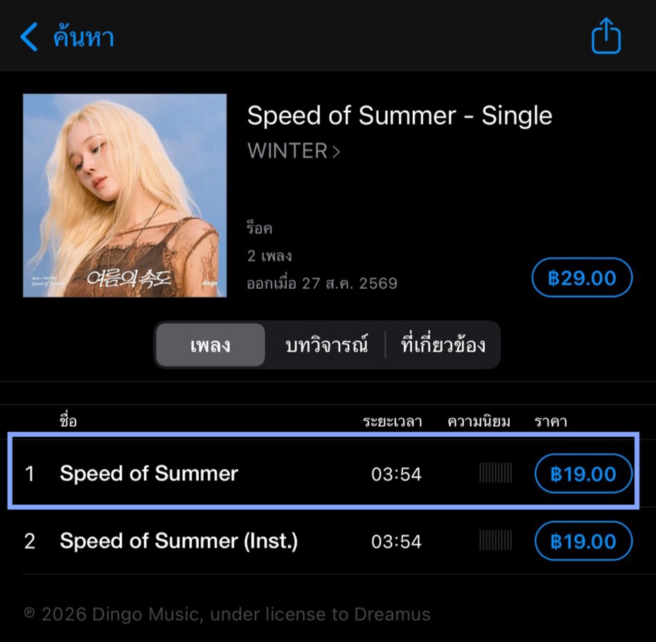 WINTER_THAILAND's tweet photo. 📢 นัดหมายมายไทยซื้อเพลง Speed of Summer บน iTunes กันในเวลา 19:00 น. พร้อมกันนะคะ

ตอนนี้ได้โอนเงินสำหรับคนที่กรอกฟอร์มมาครบทุกคนแล้ว หากใครต้องการซื้อเพลงฟรี ยังสามารถกรอกฟอร์มได้นะคะ พิจะทยอยโอนเงินอีกครั้ง 🩵

여름의속도 신곡발매
#윈터_여름의속도
#WINTER_SpeedOfSummer https://t.co/RfER7iJ2TG