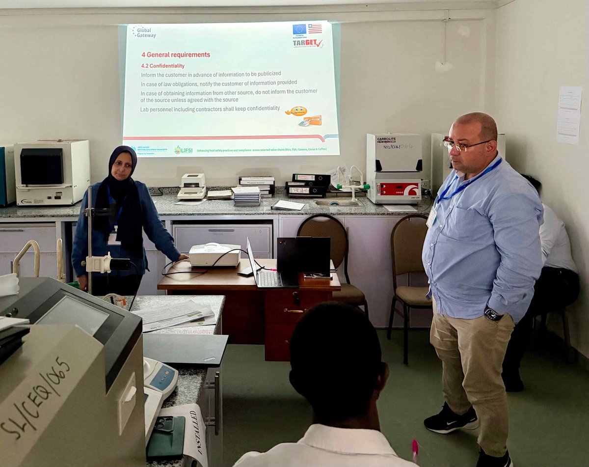 libfoodsafety's tweet photo. Target Laboratory Systems completed its first technical assistance mission to the Liberia Standards Authority, assessing food testing labs against ISO/IEC 17025:2017, providing training and supporting the labs’ journey towards international accreditation. #EU #Unido #Foodsafety https://t.co/c72OrV8KOm