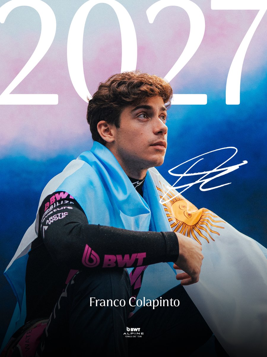 AlpineF1Team's tweet photo. Continuing the journey ✍️

@francolapinto completes our line-up for 2027 💙 https://t.co/maHzQ0r2es