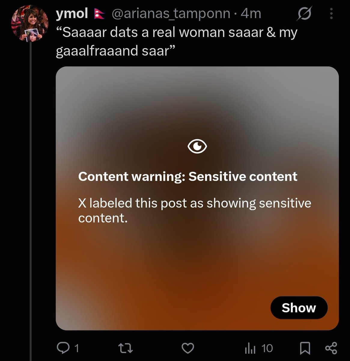 C_Strike_910's tweet photo. @arianas_tamponn @julia__gilmoree @norm21xx @nutscratcher228 @maomwi @Shen_X76 @Mechatron_1 @SoshiStrikes @Leon9_40 I don't get or see many of ur replies because ur account is flagged. Use a different account Nepali Pajeeta. Don't tell me u don't know how to make a new account. https://t.co/6GQ3tb8O5A