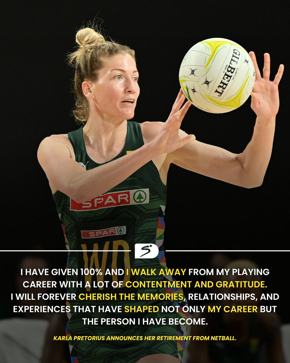 SuperSportTV's tweet photo. Karla Pretorius has announced her retirement from netball 🇿🇦🏐
◾125 caps for the Spar Proteas
◾Three Netball World Cup appearances
◾Three Commonwealth Games appearances
◾Five seasons with the Free State Crinums
#SSNetball | #HereForHer https://t.co/r1WMrfkGDu