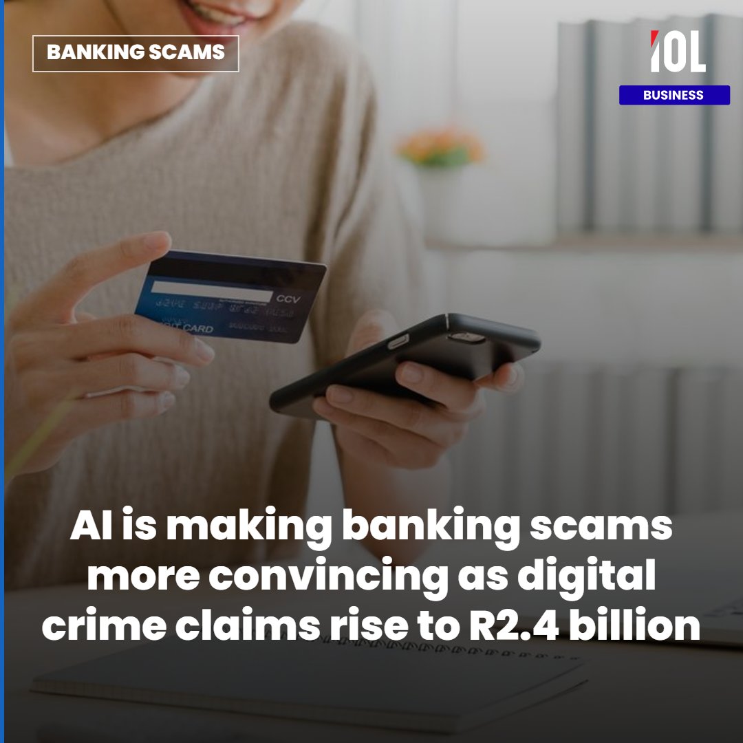 IOL's tweet photo. South Africans lost R2.4 billion to digital banking crime in 2025 as criminals increasingly turned to technology and social engineering to target bank customers.
Read on https://t.co/Sf9sZPinJG
#business #BankingScams #DigitalCrime #BankConsumers #FraudSurge https://t.co/TZ8KnLAIj4