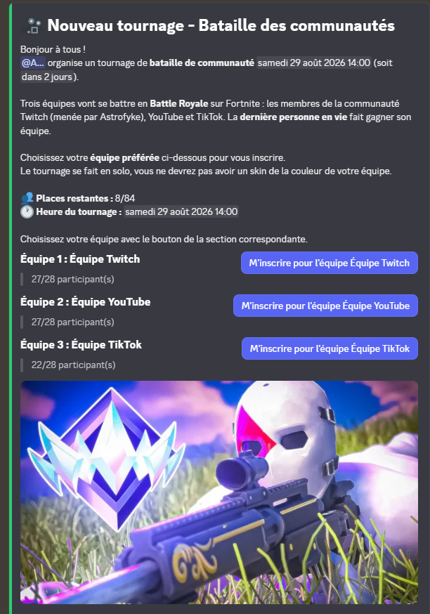 Astrofyke_'s tweet photo. 🎥 Je recherche des Streamers / YouTubeurs pour participer !  

Si ça vous intéresse, @ les personnes qui pourraient être intéressées sous ce tweet 

Inscription : https://t.co/sJpIW4fP18 https://t.co/uyPJ5b5FkK